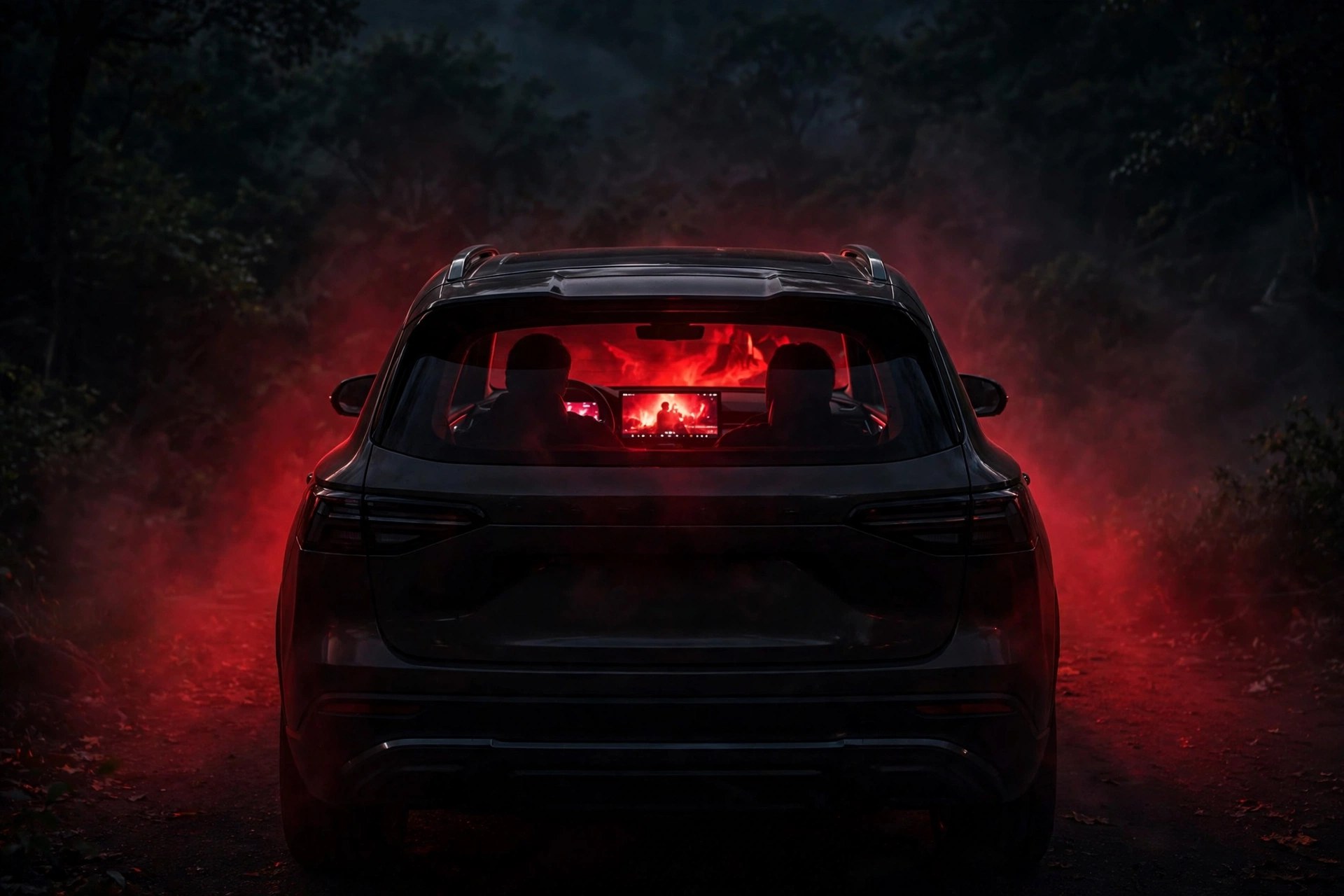 Watching a film on the car display at night